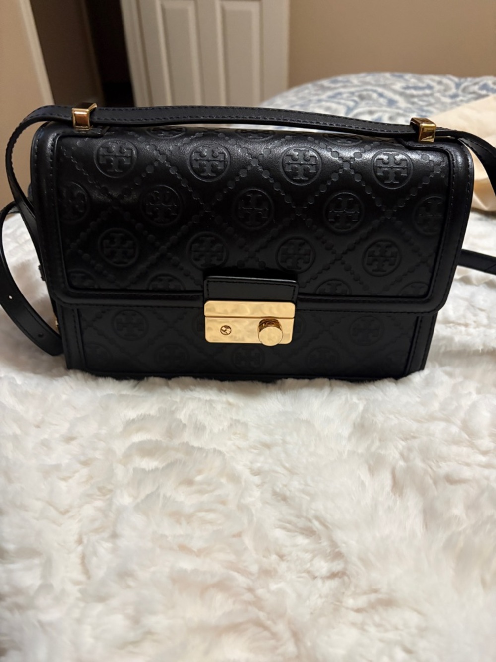 Tory Burch - Black Leather T Monogram Pebbled Shoulder Bag